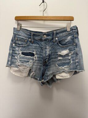 American Eagle Vintage Hi-Rise Festival Denim Shorts Distressed Blue Women's 8